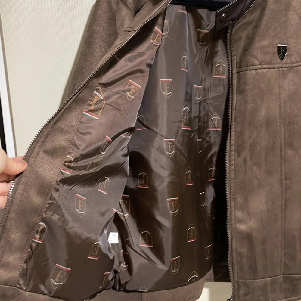 NWOT F COLLECTIONS Men’s Faux Suede Leather Bomber Jacket SZ XXL Made In Italy - Picture 11 of 15